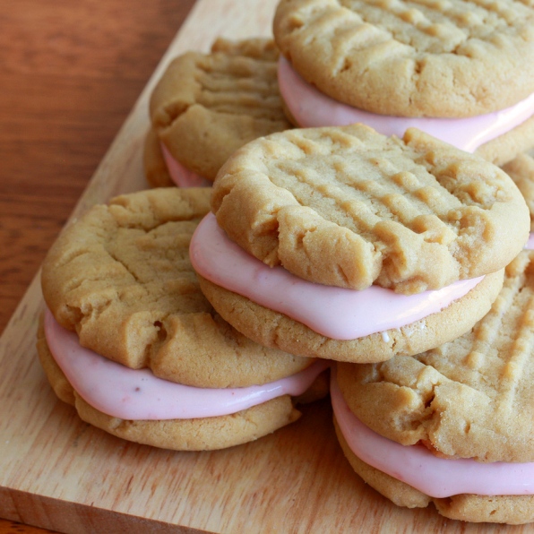 Peanut Butter Strawberry Marshmallow Cream Cheese Sandwich Cookies